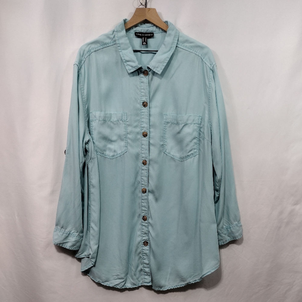 Love & Legend Button Shirt Womens 20 Green Casual Comfy Retro 90s Y2K Casual